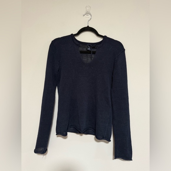 Gap Vintage 2001 Navy Blue Open Knit Rolled Hem Sweater Small Beach Coastal Y2K - Picture 1 of 8
